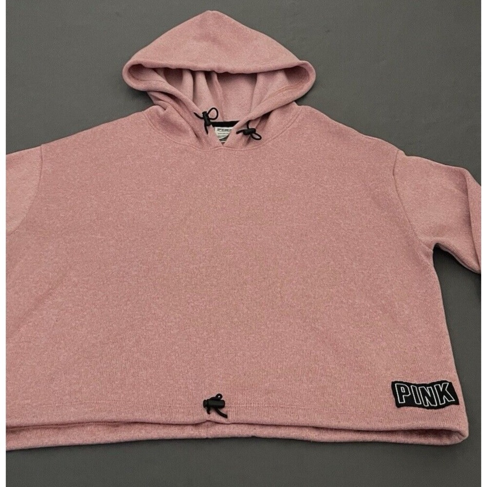 PINK Victoria's Secret Womens Sweatshirt Small Pink Cropped Hoodie Logo Pullover - Picture 3 of 8